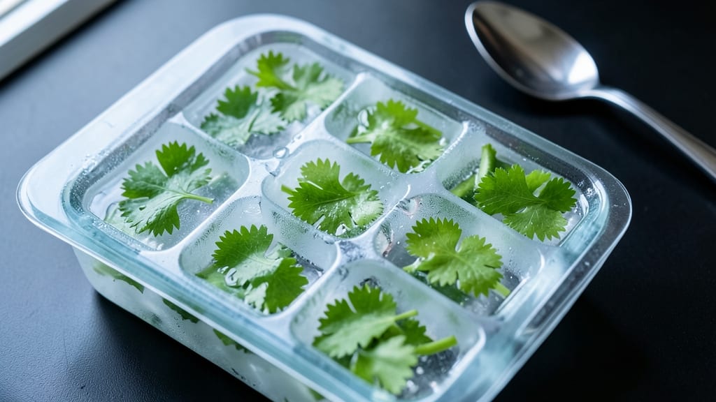Freeze Harvested Cilantro in Ice Cubes