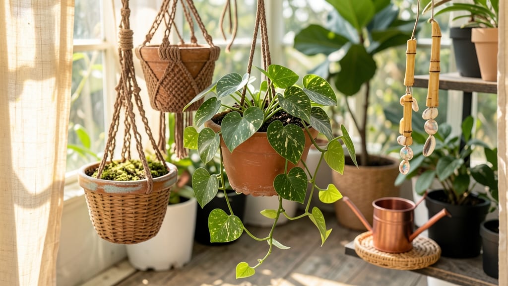 How to Make Hanging Plant Holder: Macramé Knots and Wooden Slat Design